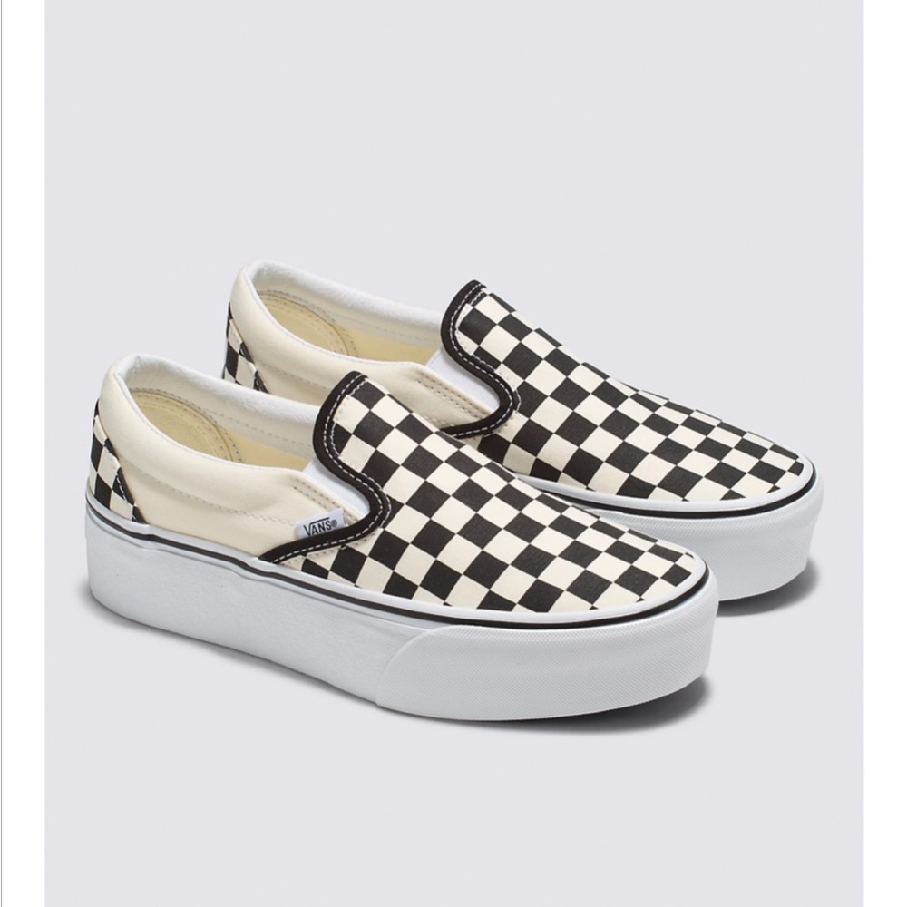 Platform classic black and white checker slip ons